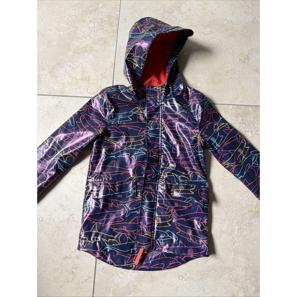 Cat and Jack Blue Rain Jacket Sharks Size 4T Hooded Full Zip Lined